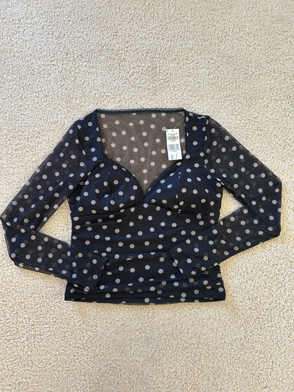 Abercrombie & Fitch Black Sheer Polka Dot Long-Sleeve Top